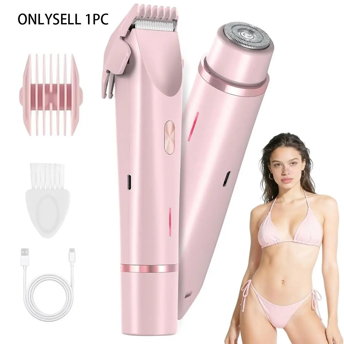 Bikini Trimmer for Women, Intimate Pubic Trimmer, Body Hair Trimming, Electric Razors for Women, 2 in 1 Dual-Head Epilator, for Legs Underarms Face and Private Parts, Dry/Wet, USB Rechargeable Trimmer, Cordless Trimmer, Body Hair Trimmer