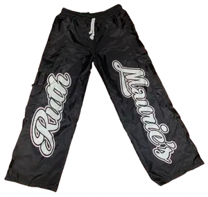 Ruth Maurie's Menswear Loose Monochromatic Black Pants - Uncuffed Edgy Style, Smooth Nylon Print Fabric, Loose Men's Pants