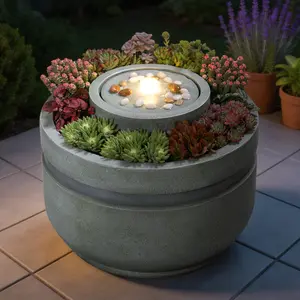 18" H Water Fountain Outdoor Bubbler Water Feature Outdoor with Lights and Built-in Planter Zen Garden Water Fountains for Patio Porch Deck Backyard Home Decor indoor