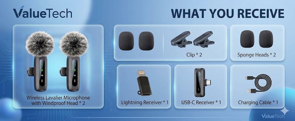 HITOZON Professional Wireless Lavalier microphone for iPhone,Android phone,Wireless Microphone Plug-Play,Lapel Mic for Video Recording,Teaching, interviews,Podcast,Cordless Omnidirectional Condenser Recording Mic for TikTok,YouTube,Vlog