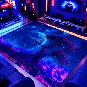 Tree & Moon Pattern Fluorescent Carpet, 1 Count Creative Glow in The Dark Carpet, Washable Area Rug, Decorative Fluffy Rug, Decorative Mat for Home Living Room Bedroom