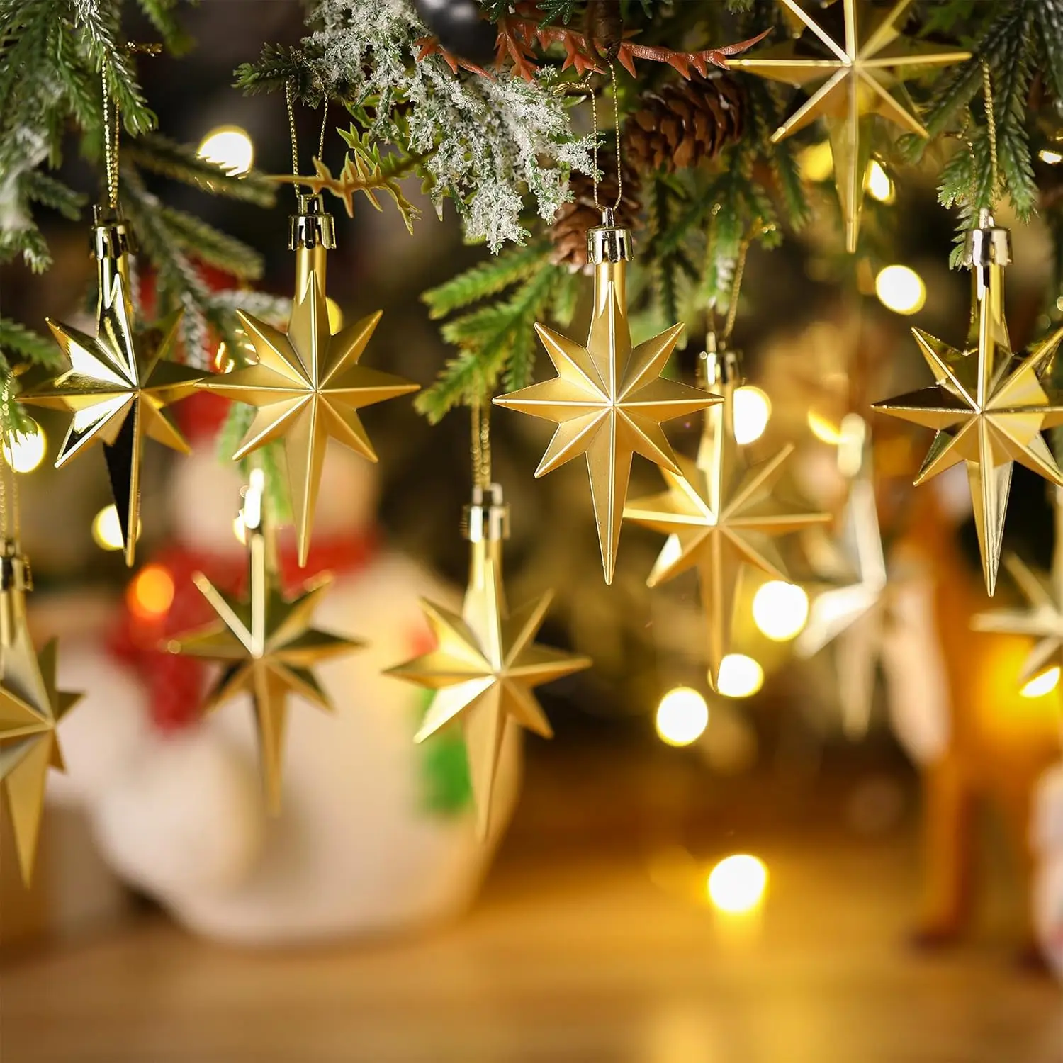 12 Pcs Bethlehem Star Ornament for Christmas Tree 3.14inch Plastic Star of Bethleham Ornament Hanging Gift Decor for Xmas Party (Gold)