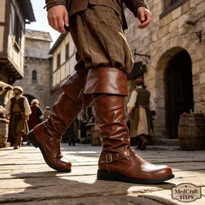 Men's Medieval-Renaissance-Viking Gothic Cosplay Boots, Authentic Footwear for Pirate Themed Events, Cosplay Accessories