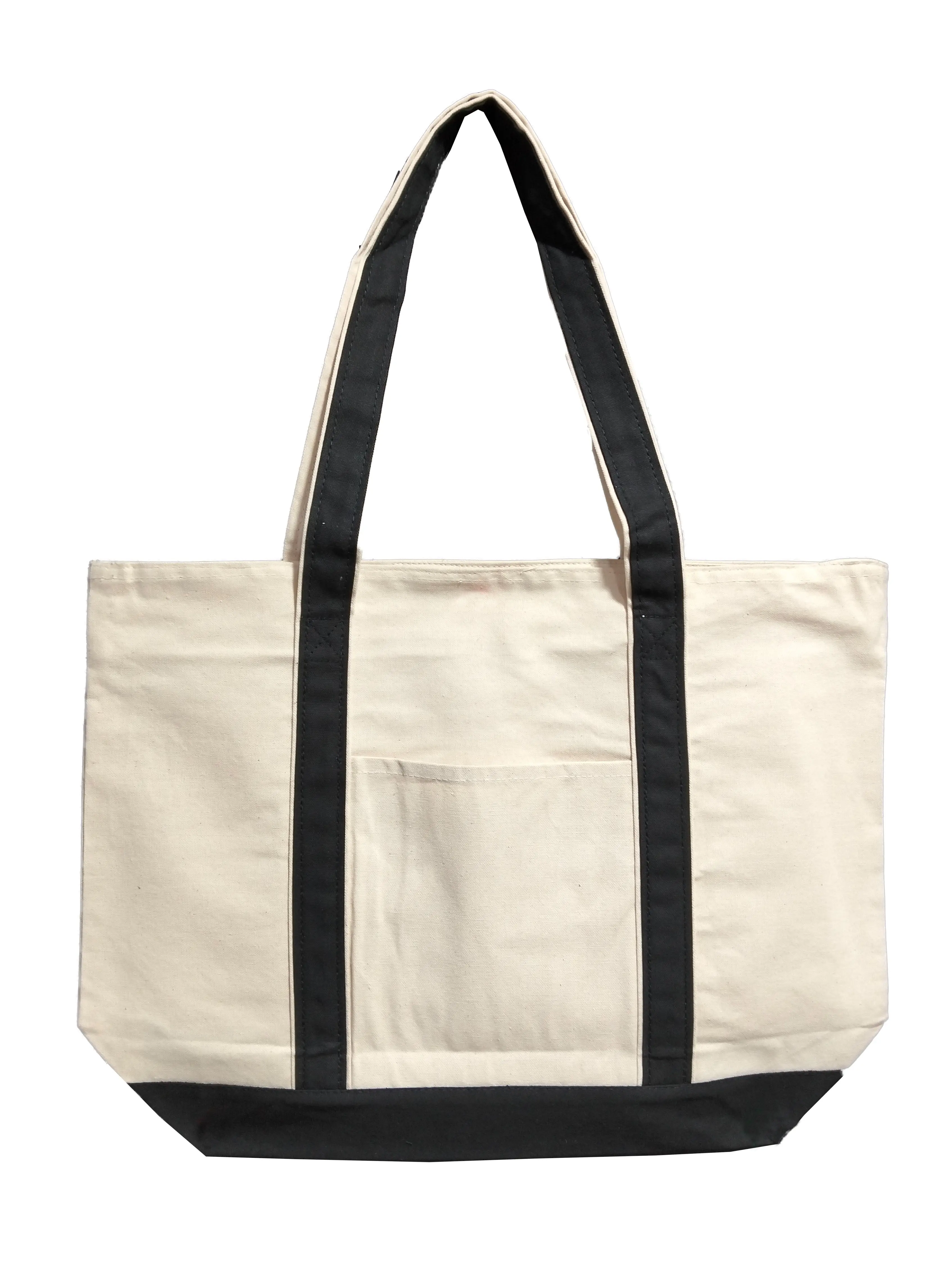 BTEXPERT 100% Cotton Canvas Large Tote Bag - 12oz, Zipper Closure, Front Pocket, 21"×15"×6", Washable Collapsible Reusable Shopping Bag, Model NS5342, Bag Shopping Bags, Washable Shopping Bags
