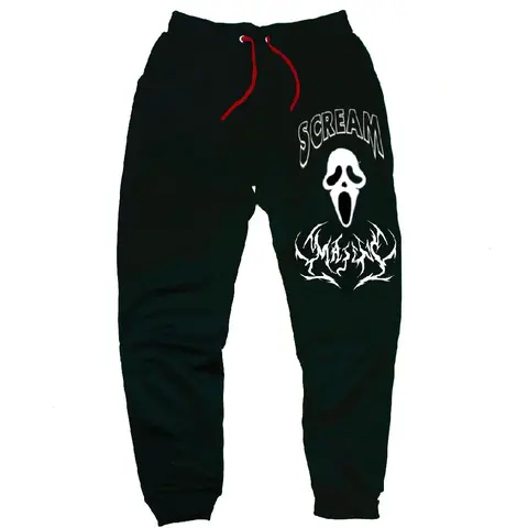 Unisex Ghost Face "Scream" Graphic Print Active Joggers - 100% Polyester, Stretch Quick-Dry Fabric, Elastic Waistband, Street Fashion Athleisure Track Pants for Running, Sporty Chic Style