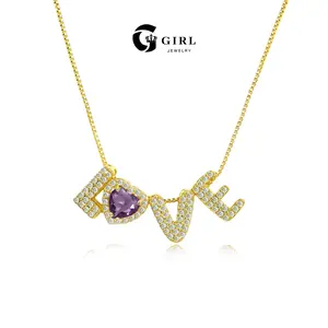 GGIRL LOVE Heart Birthstones Necklace For Women, 18K Gold Plated Heart Birthstones Bubble Pendant Necklaces For  Women Wife Girlfriend Dainty Jewelry Gift For Valentine's Day Birthday For  TikTokShop HolidayHaul