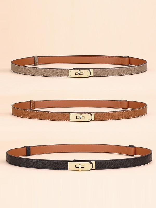 Adjustable Thin Belts For Womens Skinny Belts For Dresses Womens Solid Color Alloy Turn Lock Belts For Jeans