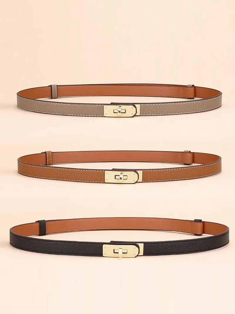Adjustable Thin Belts For Womens Skinny Belts For Dresses Womens Solid Color Alloy Turn Lock Belts For Jeans