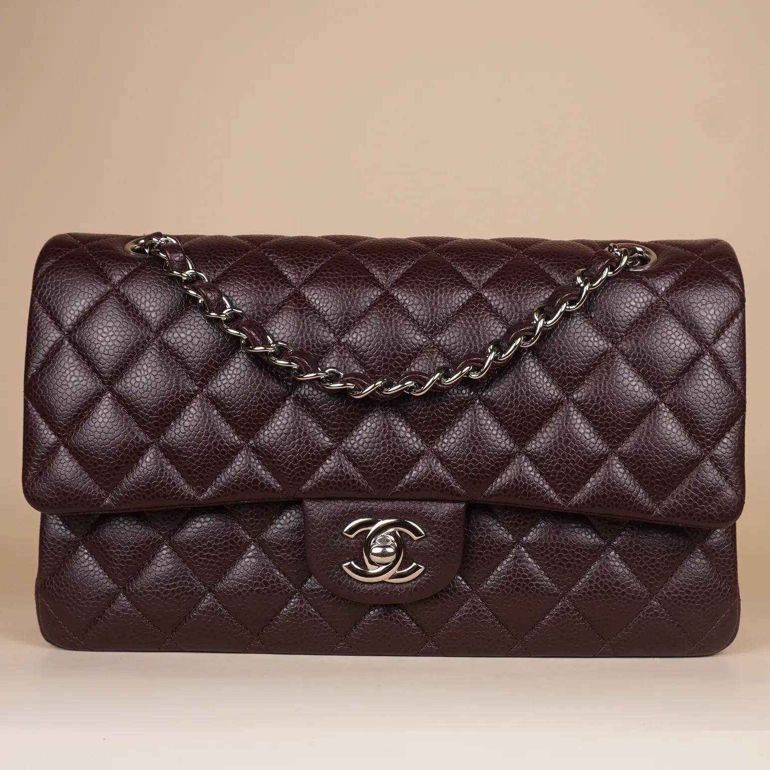 Pre-owned CHANEL Caviar Leather Shoulder Bags Brown Quilted Medium Classic Double Flap Bag