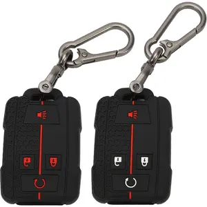 2 Pack for GMC Key Fob Cover with Keychain, 4 Buttons Silicone Rubber Key Fob Case Compatible with Chevy Silverado Suburban Tahoe Colorado GMC Canyon Sierra 1500 2500 3500 HD