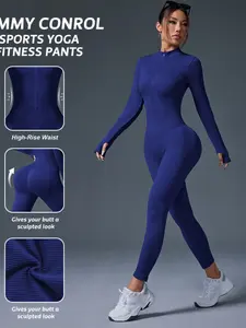 Women's Slim Fit Sports Jumpsuit, Waist Tightening Design, Stylish Cut, Sporty Comfy Workout Jumpsuit, Suitable for Indoor & Outdoor Activities, Gym Fashion Wear