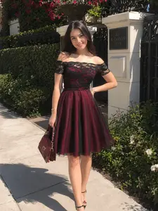 RETRO STAGE Women's 1950s Off-Shoulder Shortsleeve Lace Swing Gown - Elegant Fit Evening Dress, Formal Prom Party Dress for Women