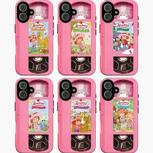 Retro 90s Pink Strawberry Short-cake Phone Case, Y2K Strawberry Girly VHS Tape Case for iPhone 17, X, 11, 12, 13, 14, 15, 16 Series & Galaxy Series