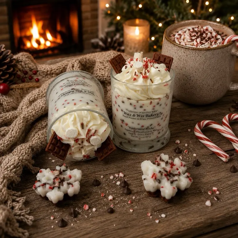 Peppermint Mocha Candle. 13 oz. Soy Candle/Chocolate/Marshmallows. Strongly Scented Candle/Christmas Candle/Holiday Candle/Winter Candle