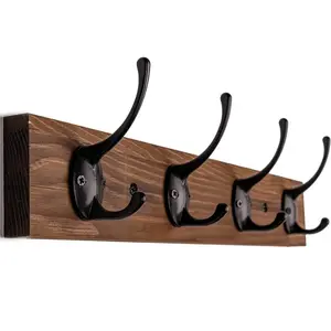 Coat Hooks for Wall, Wall Mounted Hat Rack with 4 Hooks for Entryway, Bathroom, Bedroom - Brown - Organiser, Metal