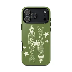 Star Sardine Sage Green Tough Phone Case – Y2K Coastal Grunge Fish Aesthetic Design, MagSafe Compatible, Shockproof Anti-Drop, Glossy Scratch-Resistant Full Protection for iPhone
