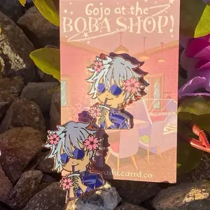 Gojo at the Boba Shop! Enamel Pin Jujutsu Kaisen Gift for Anime Fan with Cartoon Character Design