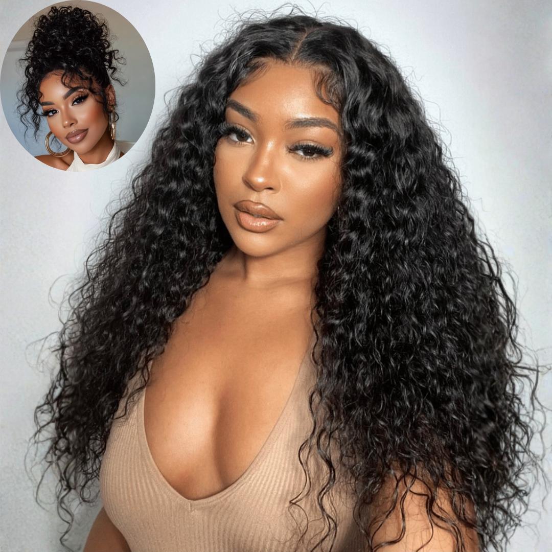 [New In] Sunber Natural Black Water Wave Curly Lace Wig, 13x4 Lace Front Wigs Human Hair, Bye Bye Knots, Pre-Everything, Glueless Wear & Go, Wet Wavy Beach Curls, Beginner Friendly, Human Hair Wigs
