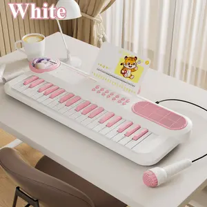 Girl Piano Toy, Multifunctional Music Toy, 37 Key Keyboard Instrument, Microphone & Sheet Music Stand, DIY Stickers, 10 Songs