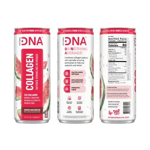 12 FL OZ/12 Pack - HydraDNA Summer Watermelon, Collagen Infused Sparkling Water Beverage Soda Natural Fruit