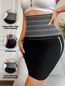 Women's High Waist Shapewear Skirt, Striped Wave Hole Design, Outer Wearable, Slimming Half Skirt, Body Shaper Bottoms