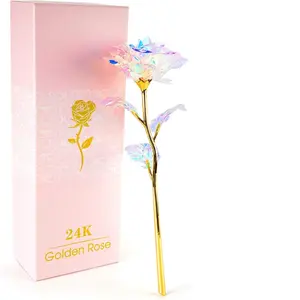 [Limited Time Deal] Valentines Day Gifts for Her Valentine Rose Flower Birthday Gifts for Women 9.5" Colorful Rainbow Enchanted Crystal Flower Gift Ideas for Wife Girlfriend Mom Daughters Sister Children Birthday Wedding Colorful