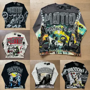 American streetwear brand MIXED EMOTION all-over printed long-sleeve T-shirt, high street fashion for men and women, casual base shirt for spring and autumn