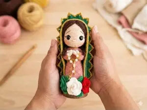 Handmade Crochet Our Lady of Guadalupe Doll, Virgin Mary Amigurumi, Religious Prayer Statue, Prayer Doll, Christian Home Decor, Faith Gift