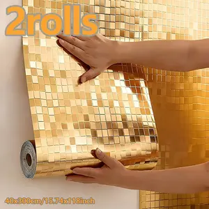 Modern 3D Gold Wallpaper, Self-Adhesive DIY Wall Decals, Thick Luxury Mosaic Design, Silver Champagne Colors, 2 Rolls