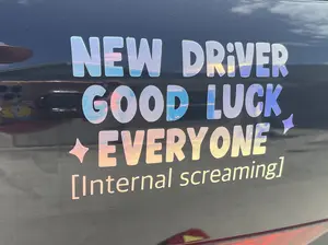 Cute Anxious Driver Vinyl Car Decal | Funny New Driver Bumper Sticker | Gen Z meme bumper decal | Nervous Student Driver Internal Screaming