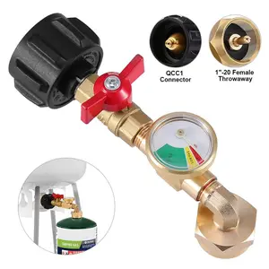 Alloxity Propane Refill Adapter With ON-Off Valve & Gauge Solid Brass QCC1 / Type1 Refill Elbow Fill 1Lb Bottle From 5-40Lb Tank