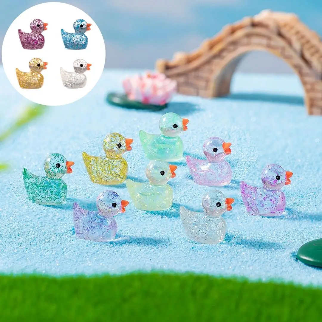 Random Color Cute Duck Design Resin Ornaments, Mini Simulation Cartoon 3D Glittering Ducks, DIY Handmade Jewelry Resin Accessories, Micro Landscape Or