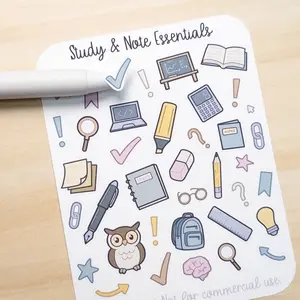 Study & Note Essentials Sticker Sheet – Cute Planner & Journal Stickers for School, Studying, and Note-Taking
