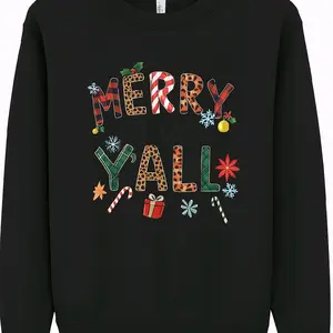 Custom-made Women's Christmas Sweater 2XL - Festive 'Merry Christma Y'all' Design with Snowflakes & Candy Canes