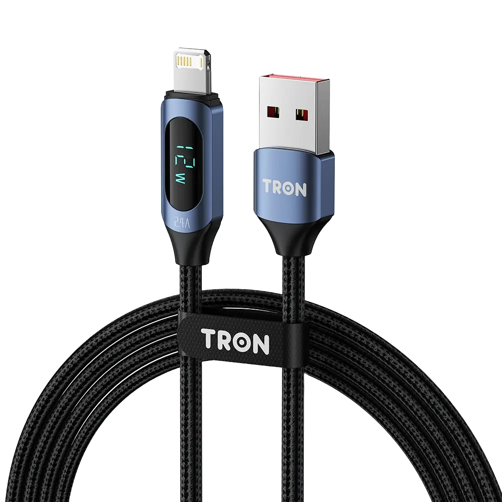 USB-A to Lightning Braided Cable 2.4A | Digital Display | Fast Charging | 5FT