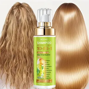 ROZINO 10-in-1 Shampoo 100g with Plant Keratin Jojoba Oil Biotin & Rosemary, Multi-Effect Repair for Cleansing Moisturizing Smoothness & Fragrance, Glossy Shine in Sunlight, Pure Botanical Extracts, Gentle for All Hair Types, Gold Pump Bottle