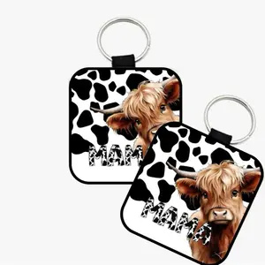 Cute Cow Print Highland Cow Mama Keychain - Black & White Design, Keyring Attachment, Cute Cow Theme
