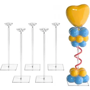 6 Pack Clear Acrylic Balloon Centerpieces for Tables – 15.75‑inch Balloon Stand Kit with Base, Reusable Tabletop Display for Centerpieces & Decorations