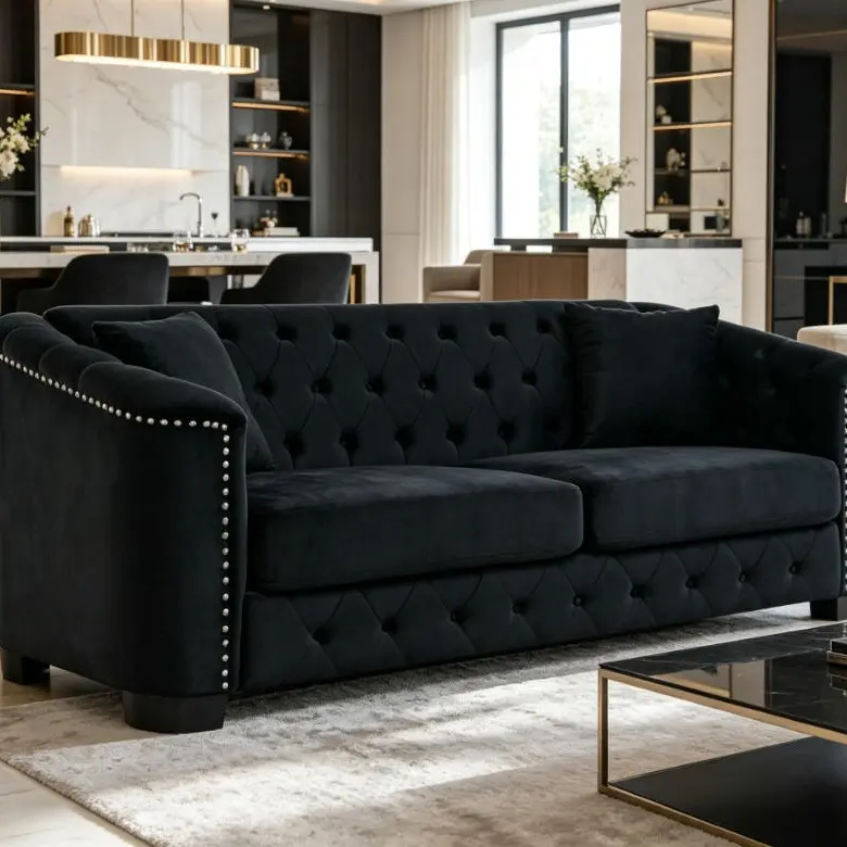 Black + Velvet + Foam + 3 Seat
