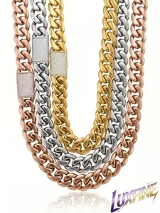 LUXFINE 22mm Wide Miami Cuban Link Chain, Hip Hop Necklace with Optional Iced Out Clasp, Stainless Steel, Gold Silver Rose Gold Plated, Heavy Curb Chain for Men