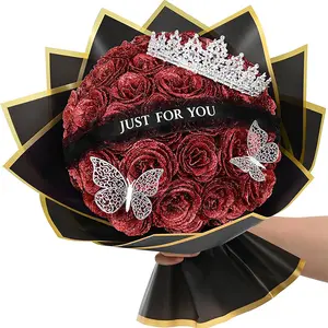 Set of 24 2.76-inch sparkling artificial roses, DIY glitter flower bouquet, multi-colored for decorating home, bedroom, weddings.