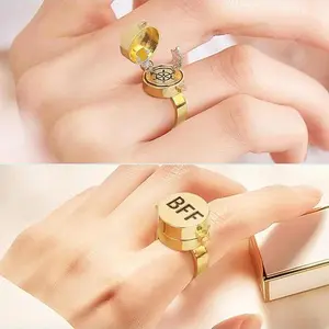 2Pcs Upgraded Best Friends Forever BFF Rings, New Fun Buckle and Bettle Rotating Bearings Rings, Cartoon Anime Aesthetic Friendship Jewelry Gifts