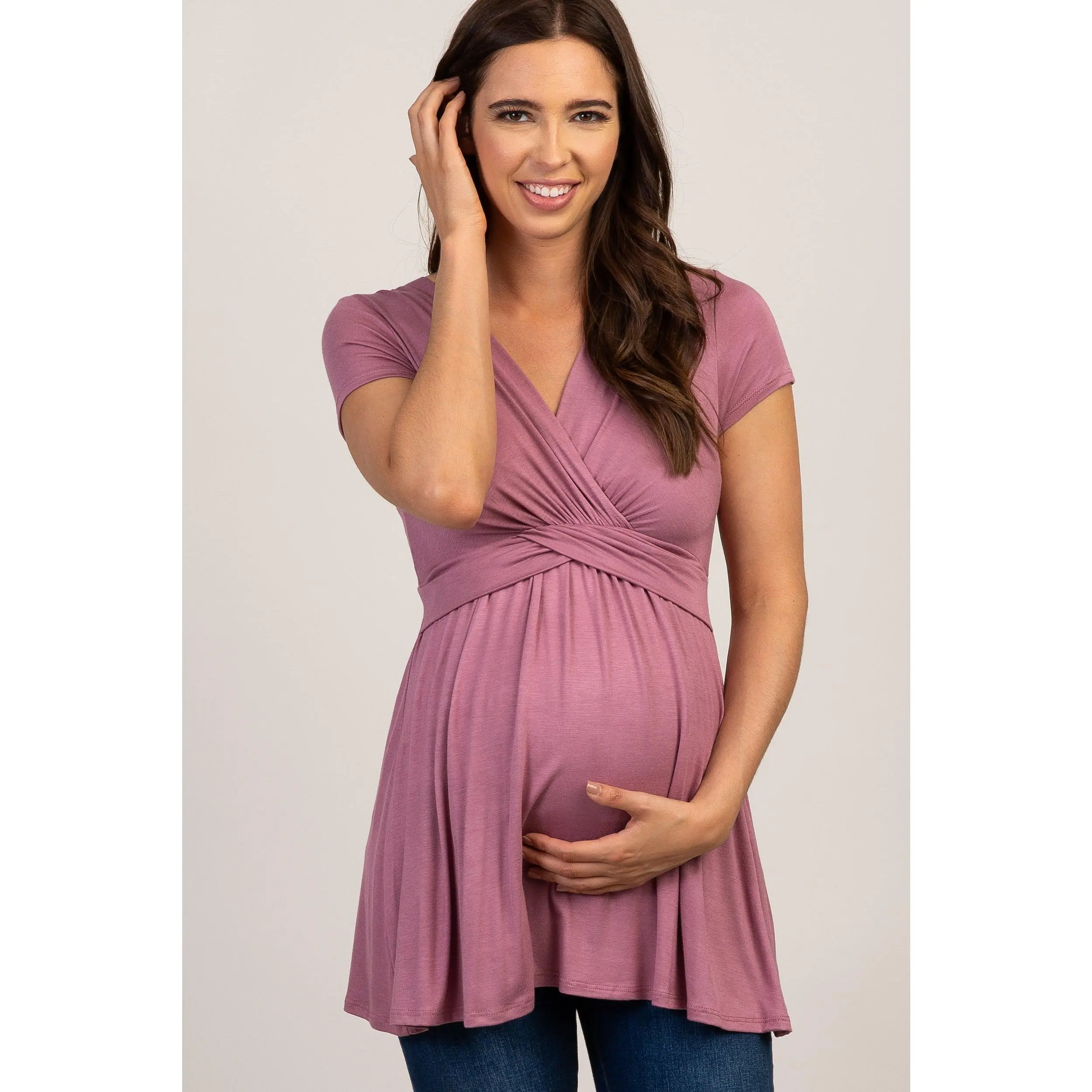 PinkBlush Mauve Draped Front Maternity/Nursing Top