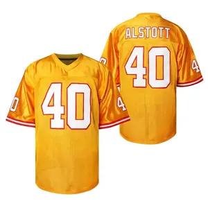 Men's Orange Football Jersey #40 Solid Color Short Sleeve Uniform American Football Shirt High-Quality Mesh Fabric V-Neck Design Sportswear Top