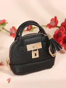 PU Leather Coin Wallet, Casual Mini Portable Zipper Coin Purse, Half Circle Design with Tassel Keychain, All Seasons Everyday Accessory