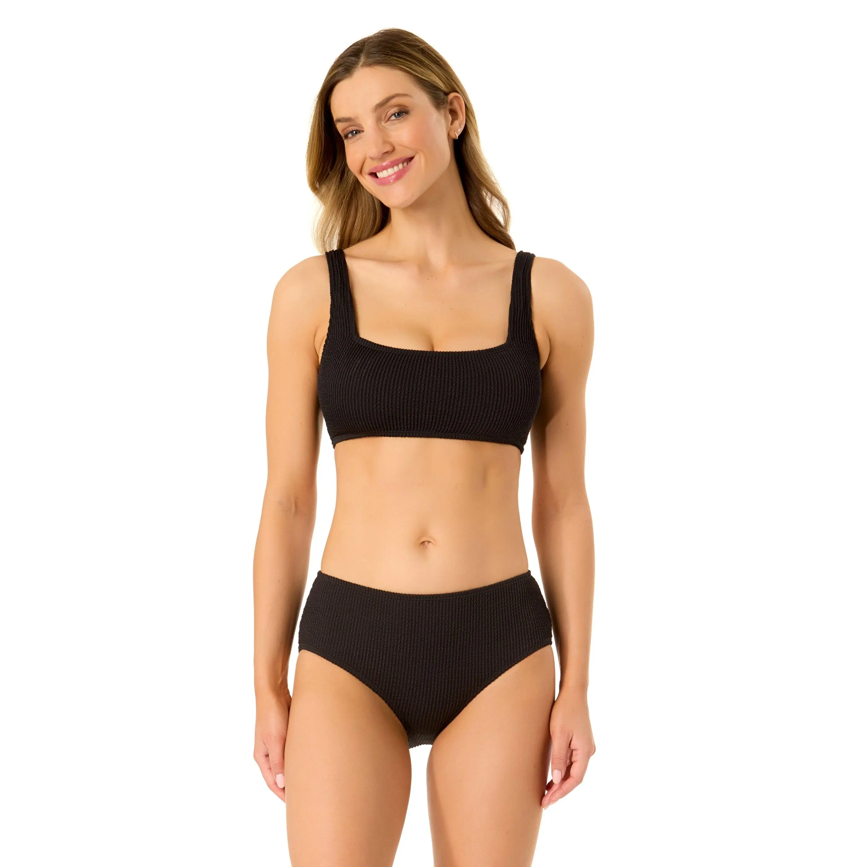 Women's Live In Color Textured Classic Square Neck Bralette Bikini Swim Top