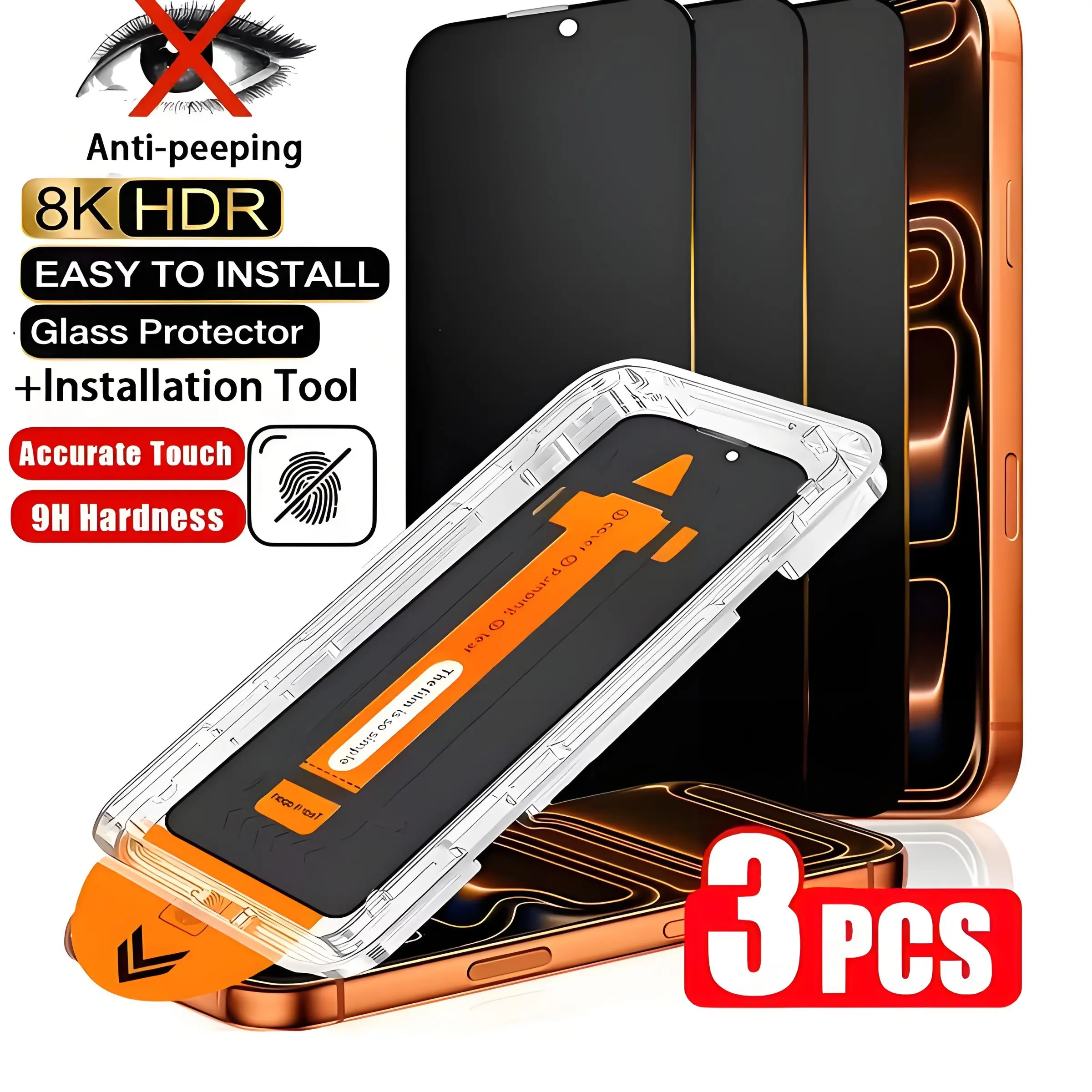 3-Pack Privacy Tempered Protective Screen Protector for iPhone 17 Pro Max, Full Coverage Anti-Spy, Scratch-Resistant, Durable, Dustproof, Easy Install Accessories