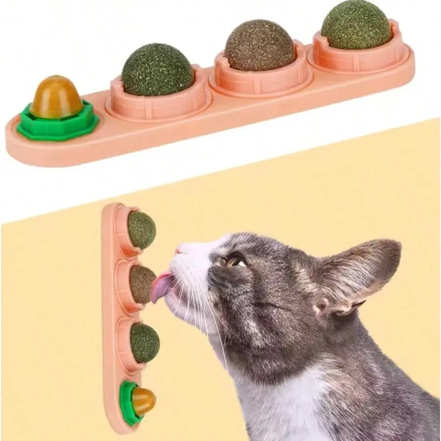 5 Pack Natural Herbal Silvervine Cat Toy Balls, Edible Lickable Cat Energy Treat Ball, Wall Sticky Cat Dental Chew Toy, Healthy Teeth Cleaning Molar Toys for Kitten Adult All Ages Cats
