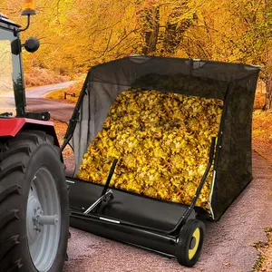 42/44-Inch Tow-Behind Lawn Sweeper,Leaf & Grass Catcher with Adjustable Height, Easy-to-Use Dumping Rope,18/27 Cu.Ft Capacity, Heavy Duty Leaf Catcher with Adjustable Height & Easy Dump Rope for Tractor, ATV, UTV
