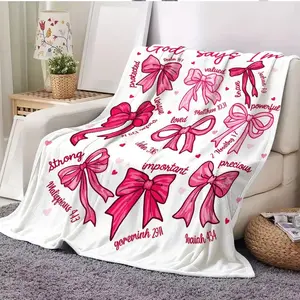 Countdown sales! Pink Bow Christian Blanket - "God says I am" Bible Text Fflannel Blanket Etiquette Style Inspirational Gift - Jesus Faith Prayer Blanket for Home, Sofa, Bedroom - Religious Decoration for Christian Girls, Suitable for All Seasons